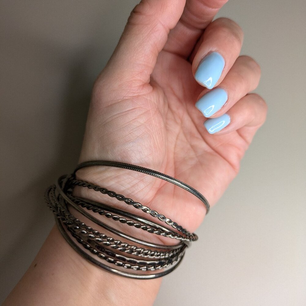 Gunmetal Bangle Set Stacked Bracelets Layered Dark Silver Stack Wrist Set